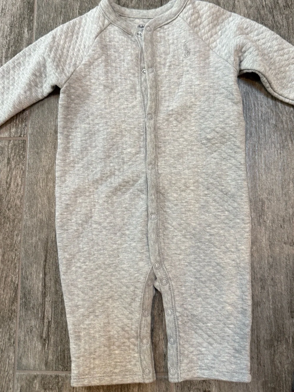 Polo Ralph Baby Lauren Baby Grey Quilted Cotton Coverall Romper - 3 months